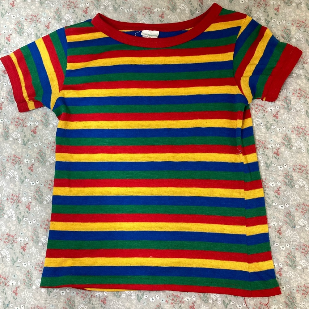 Multicolored striped kid core tee